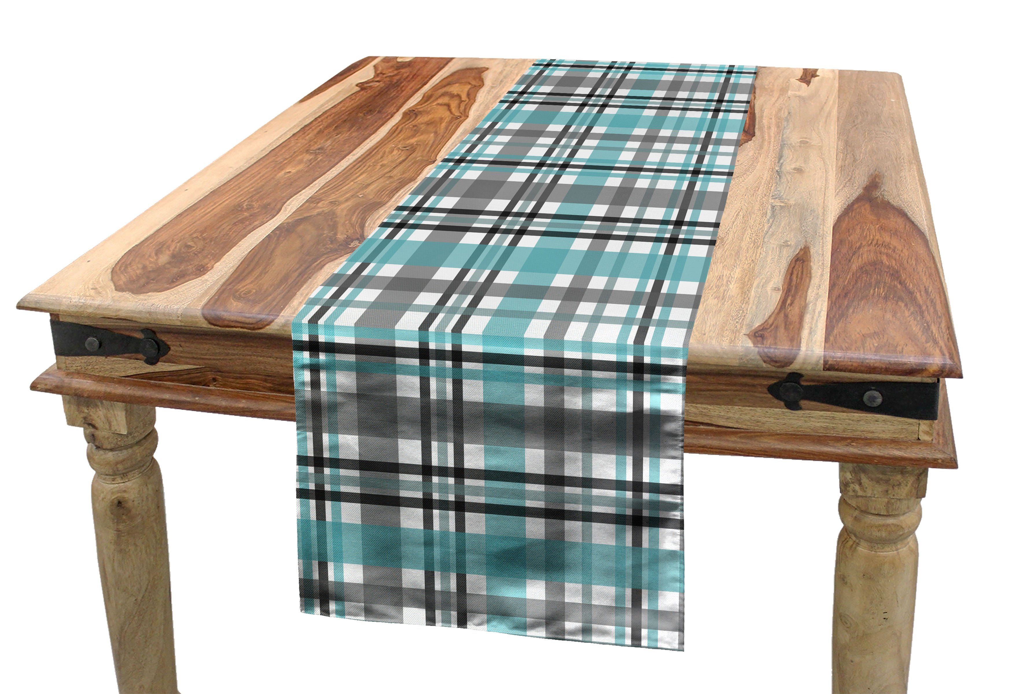 wirklich mögen Abakuhaus Tischläufer Esszimmer Küche Dekorativer Tischläufer, Continuing Streifen Plaid-Entwurf Rechteckiger Teal