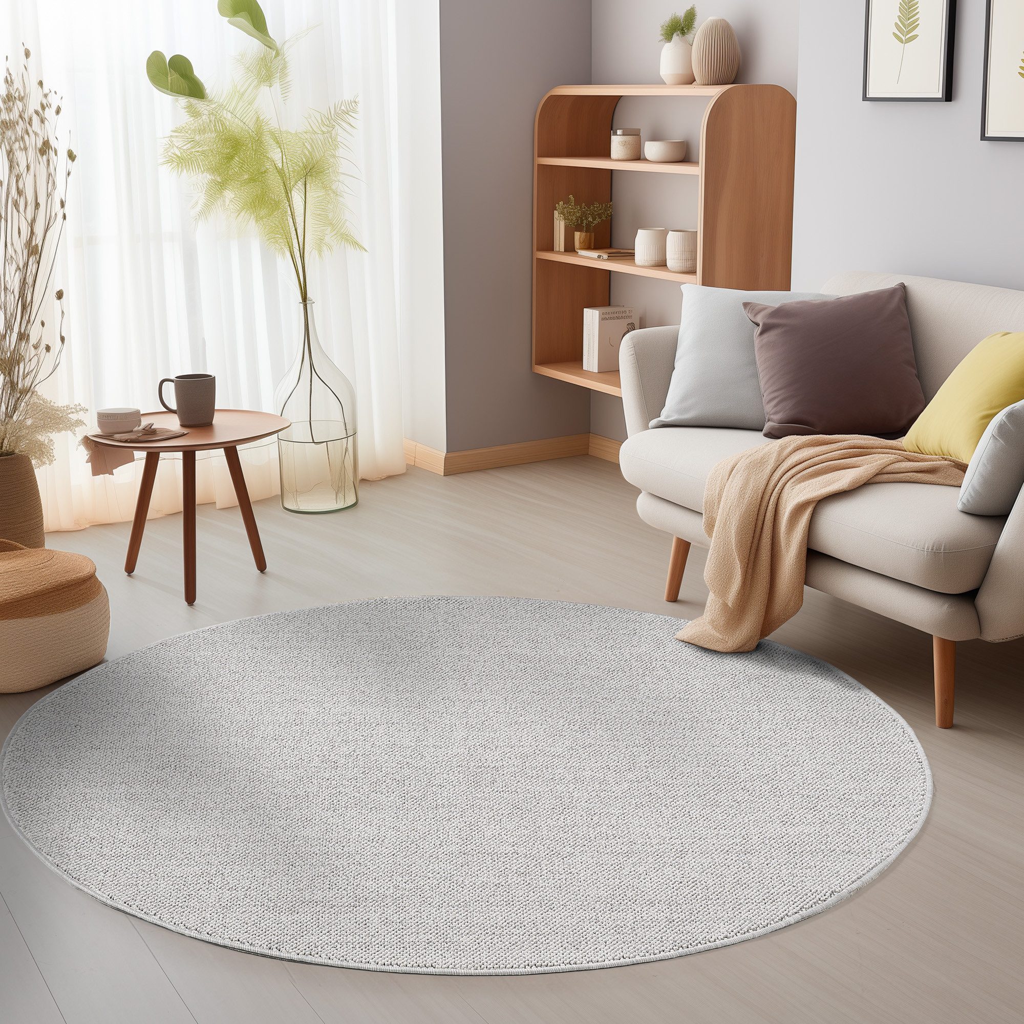 SIMPEX24 Teppich Unicolor, Rund, Höhe: 7 mm, Schlingenteppich Schlafzimmer Einfarbig Meliert Design