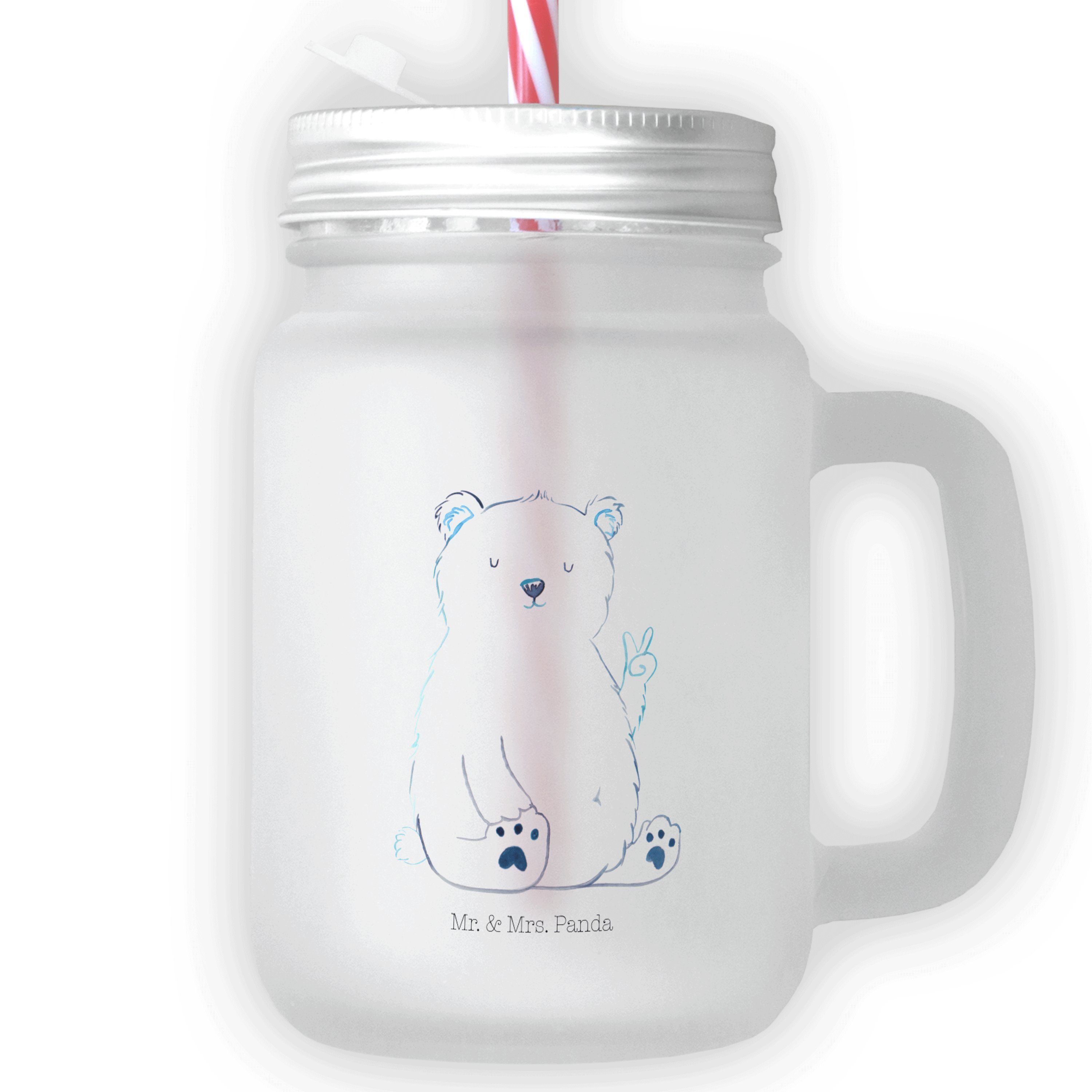 Mr. & Mrs. Panda Glas Eisbär Faul - Transparent - Geschenk, Mason Jar, Glas, Sommerglas, Ar, Premium Glas