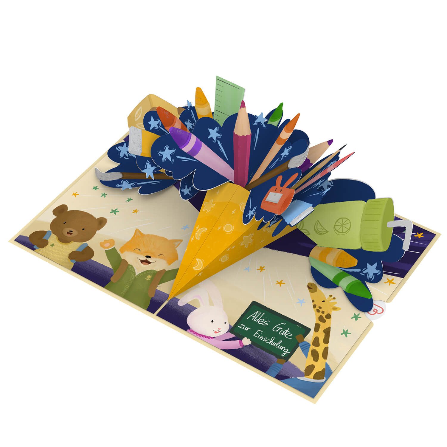 papercrush Schulanfangskarte Glückwunsch zur Einschulung von Mädchen & Jungen, Pop-Up Karte, Handgemacht