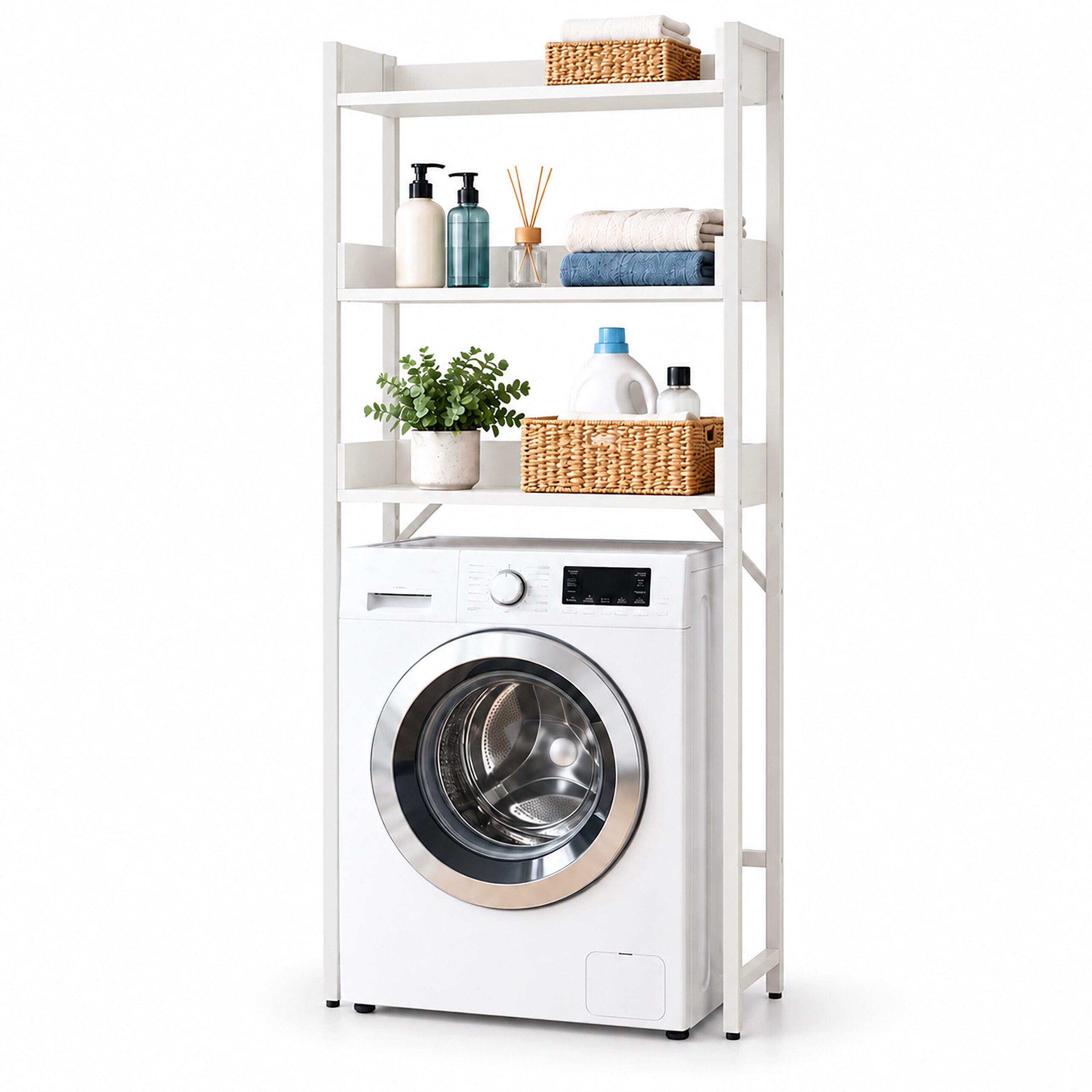 relaxdays Standregal Waschmaschinenregal 166 cm, 1-tlg., weiß, Weißes Metall