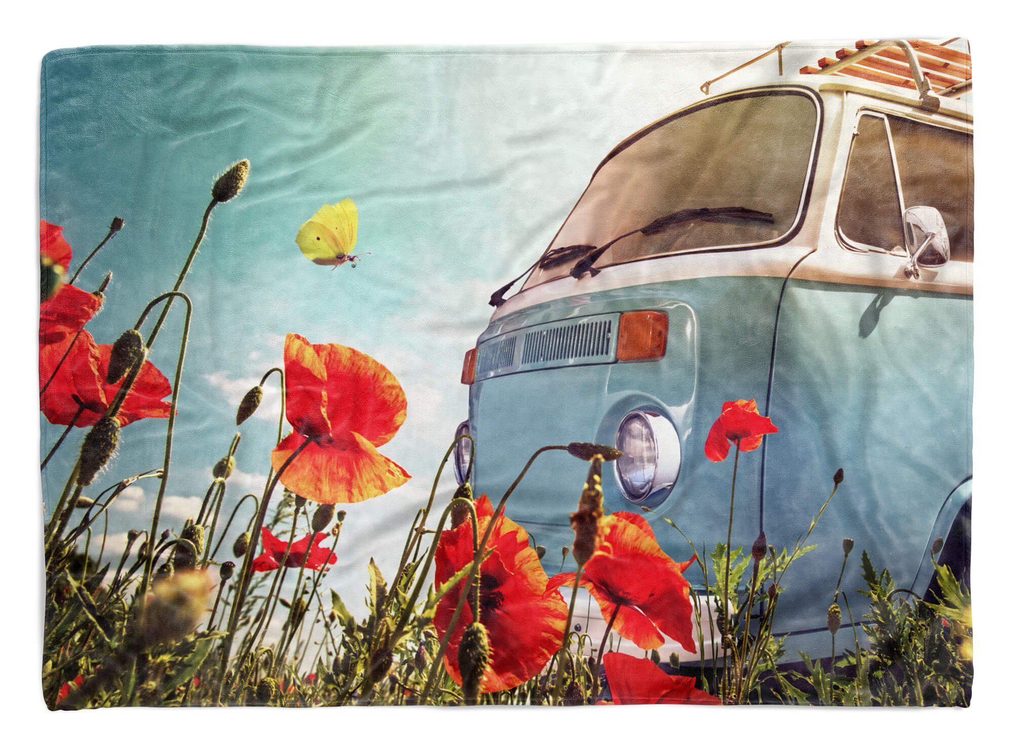 mit Saunatuch Handtuch Kuscheldecke Art Schmetterli, Fotomotiv Bus Handtuch Handtücher Strandhandtuch VW Sinus (1-St), Baumwolle-Polyester-Mix