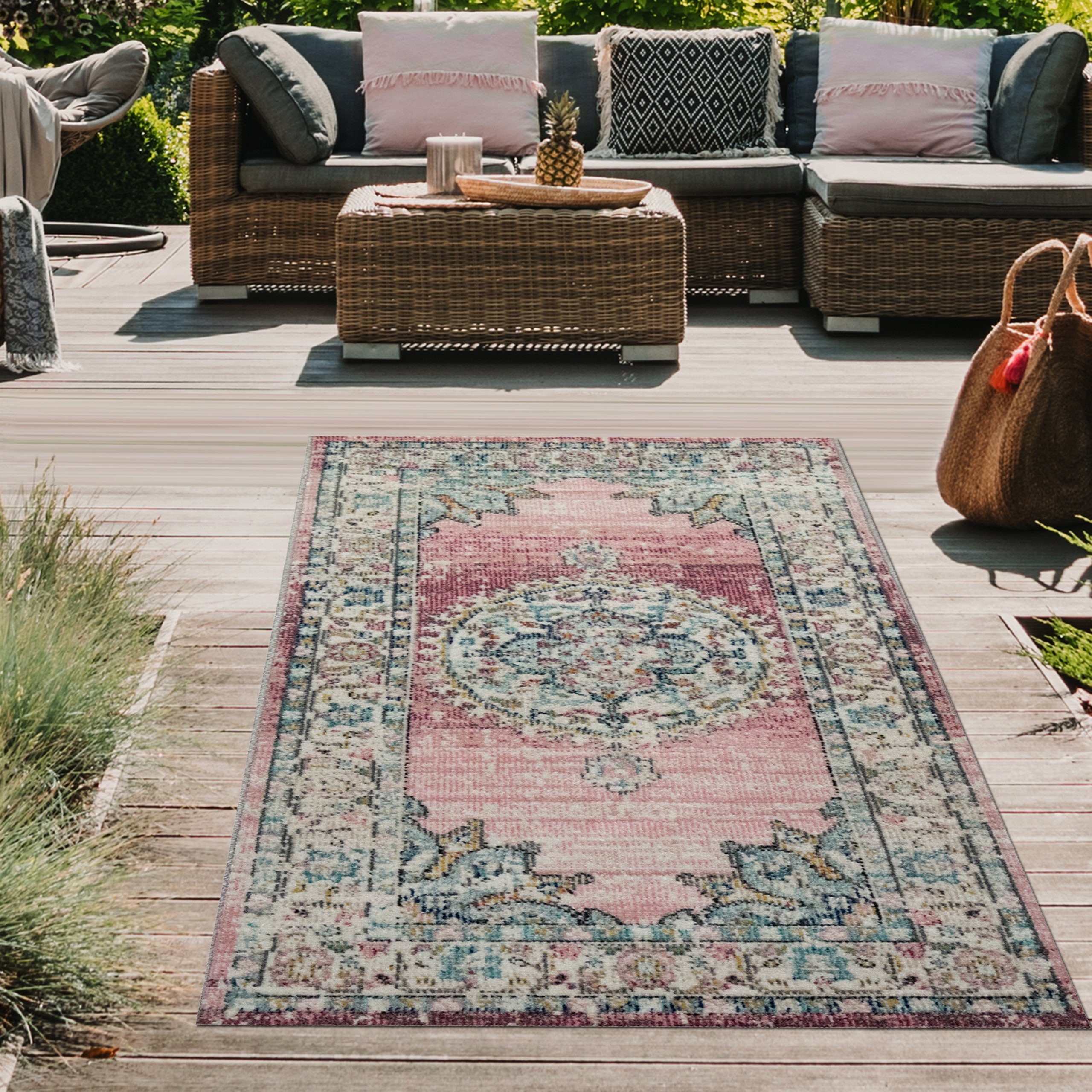 Outdoorteppich Teppich Orient Teppich Outdoor Wohnzimmerteppich Vintage in rosa, Teppich-Traum, rechteckig, Höhe: 5 mm