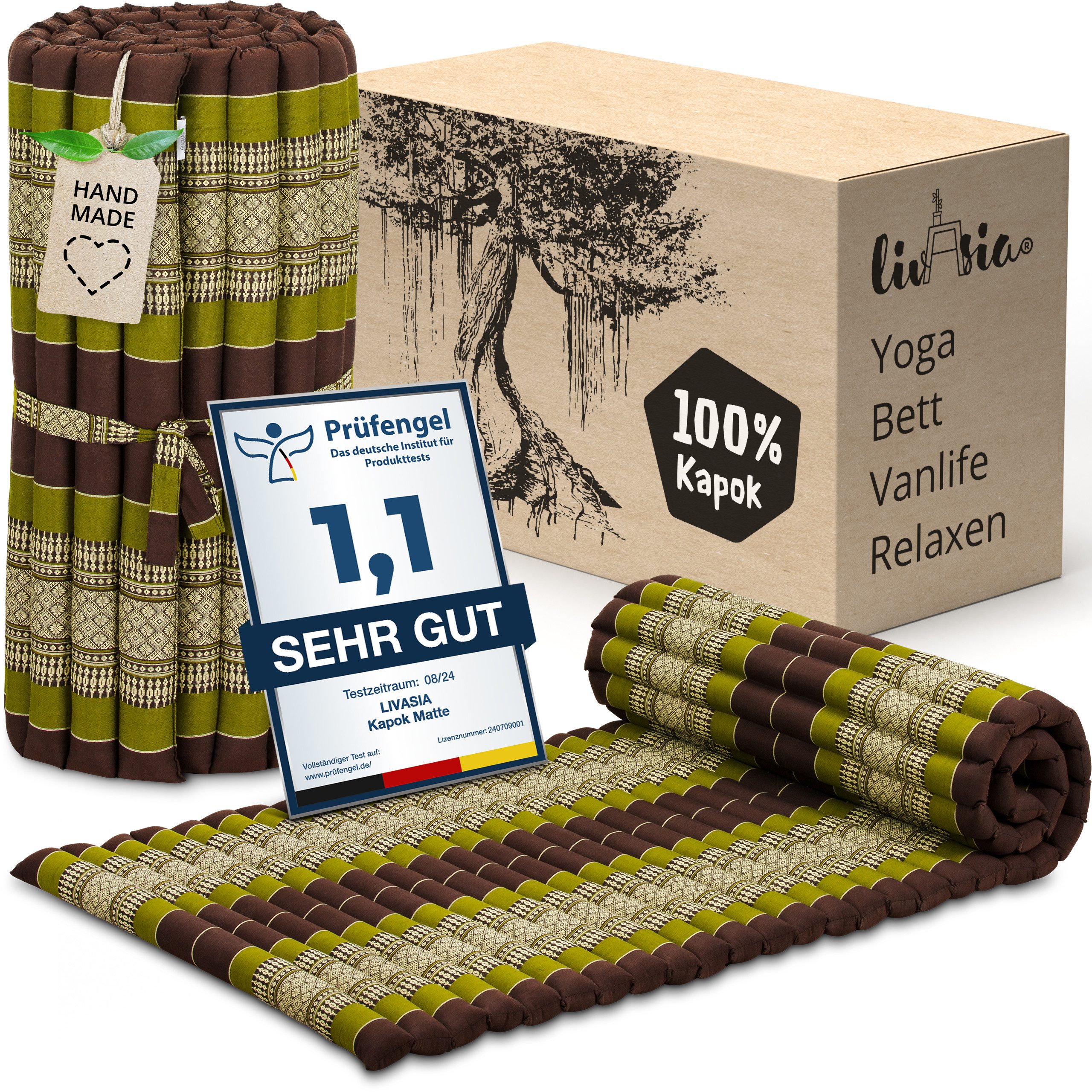 Reisebett-Matratzen Rollmatte 75 cm breit, vegan und handgefertigt, 200x75x4,5cm, livasia, 4.5 cm hoch, Kapok