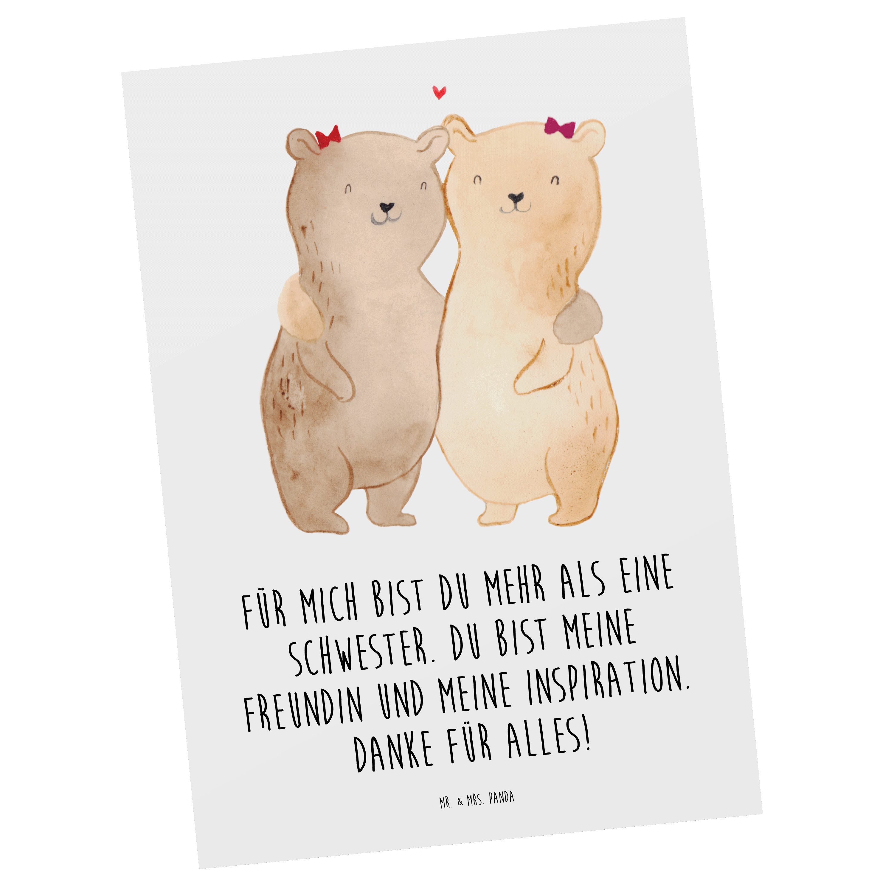 Mr. & Mrs. Panda Postkarte Meine Schwester, Postkarte, Weiß, Herz erwärmen, Dankeschön, Postkart, Für Schwester bildkarte einzelkarte
