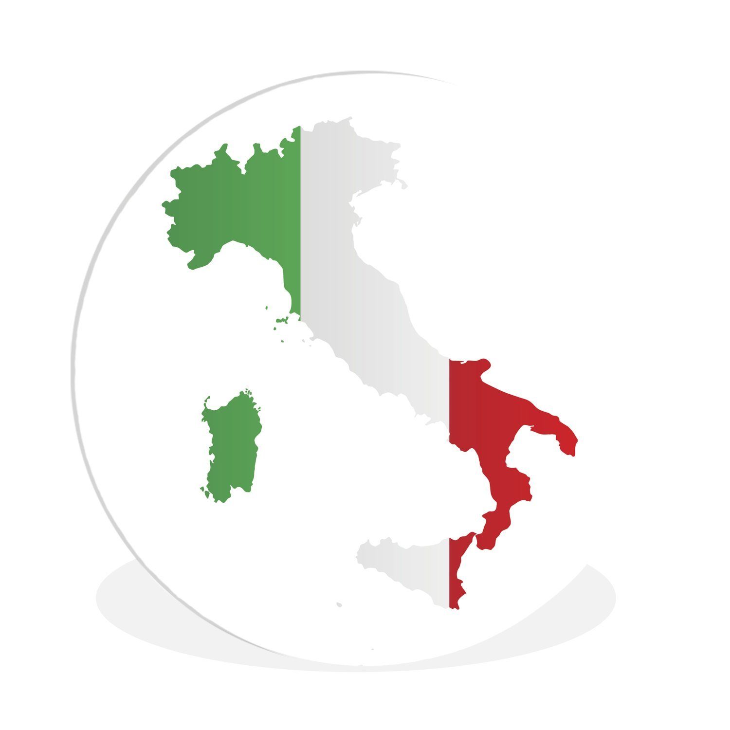 MuchoWow Gemälde Karte von Italien mit der Flagge, (1 St), Kreis Wanddekoration Forex, Rundes Wandbild, Wohnzimmer, 30x30 cm