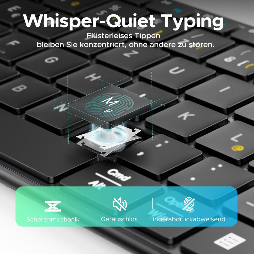 Seenda SKM64-3 Leise Bluetooth Tastatur mit Maus Wiederaufladbare Tastatur- und Maus-Set, (Set, 2 St., Ultradünne Leise Tastatur Maus Set kabellos), Dualmodus, Aufladbar und aus Metall