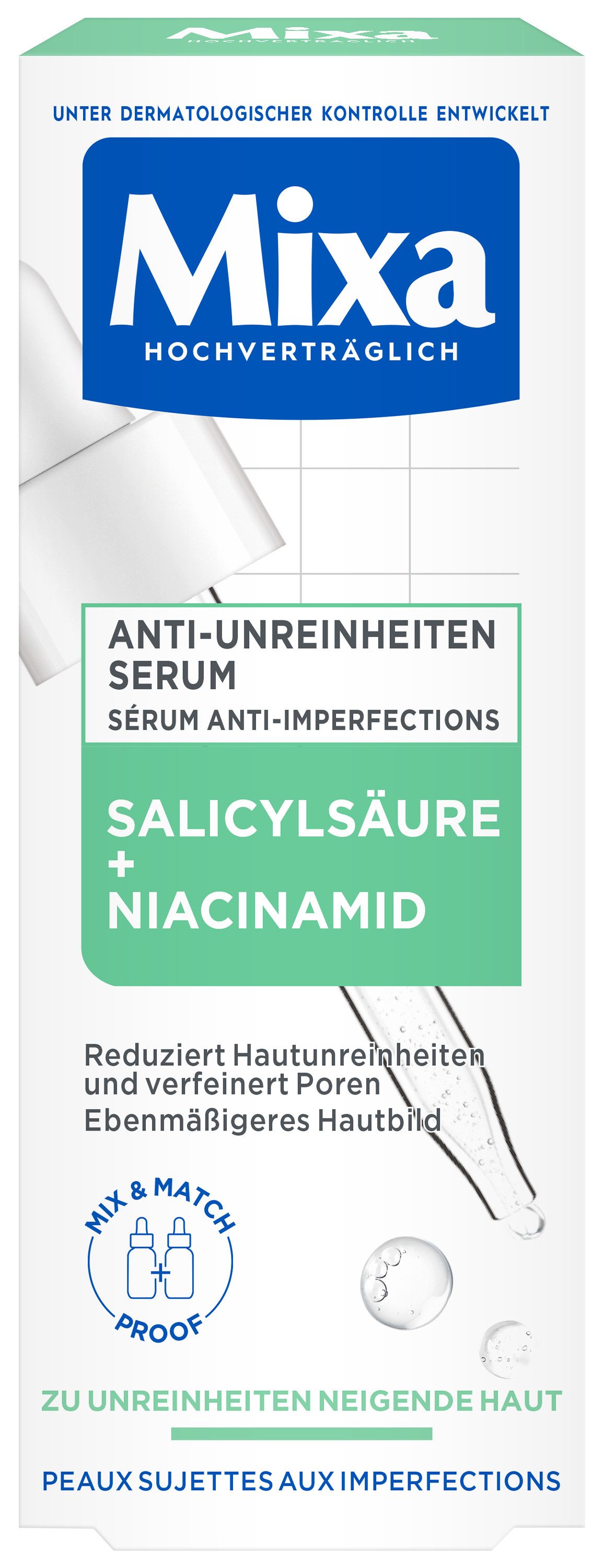Mixa Gesichtsserum MIXA ANTI-UNREINHEITEN SERUM, hochverträglich, verfeinert die Poren, sorgt für ebenmäßige Haut