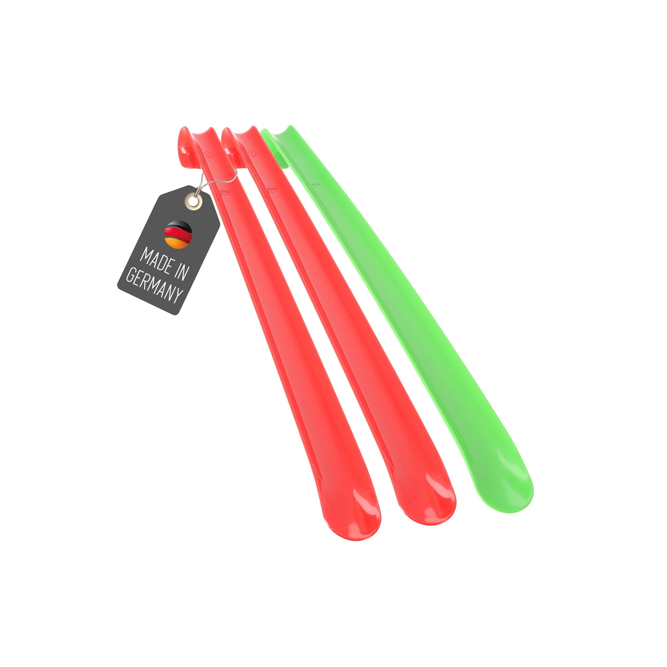 Lantelme Schuhlöffel 3 Stück Set 50cm Kunststoff stabiler Schuhanzieher Schuhanziehhilfe (3-tlg), Deutsche Herstellung, Rückenschonend, Für Erwachsene und Kinder