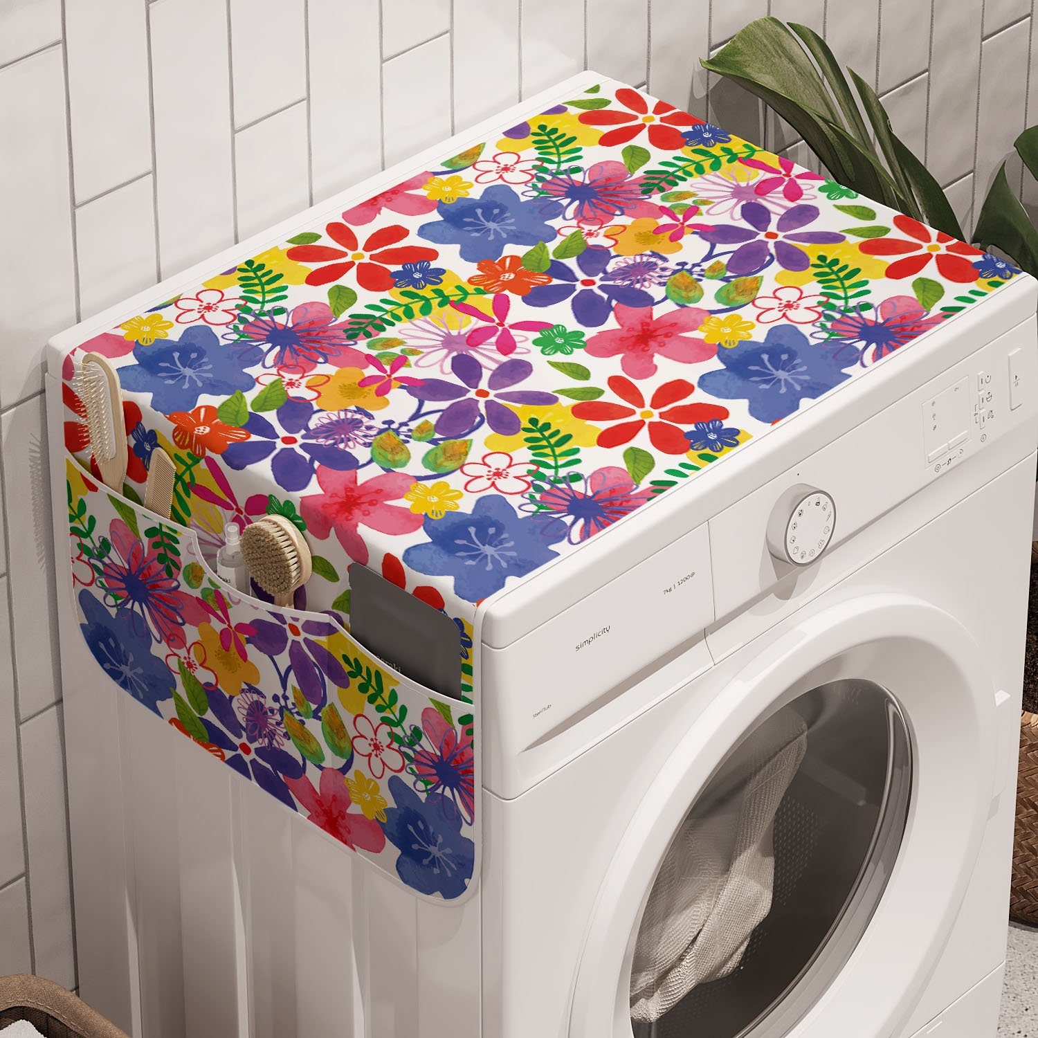Anti-Rutsch-Stoffabdeckung Waschmaschine Frühling und Badorganizer Blühend für Blüten-Muster Abakuhaus Trockner,