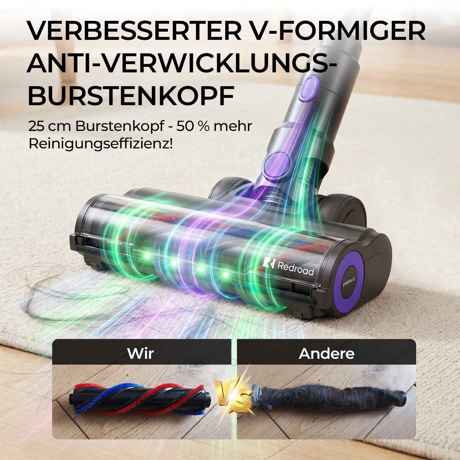 redroad Akku-Hand-und Stielstaubsauger 85000Pa Akkustaubsauger 750W/90Min/ Staubsauger Kabellos, 750 W, 2,8 L Kabelloser Staubsauger - Extra leiser Elektrischer Staubsauger mit Anti-Verwickdungsburste, 2,8L Staubbehälter, 45dB leise/11-Stufen-Filter/OLED Display