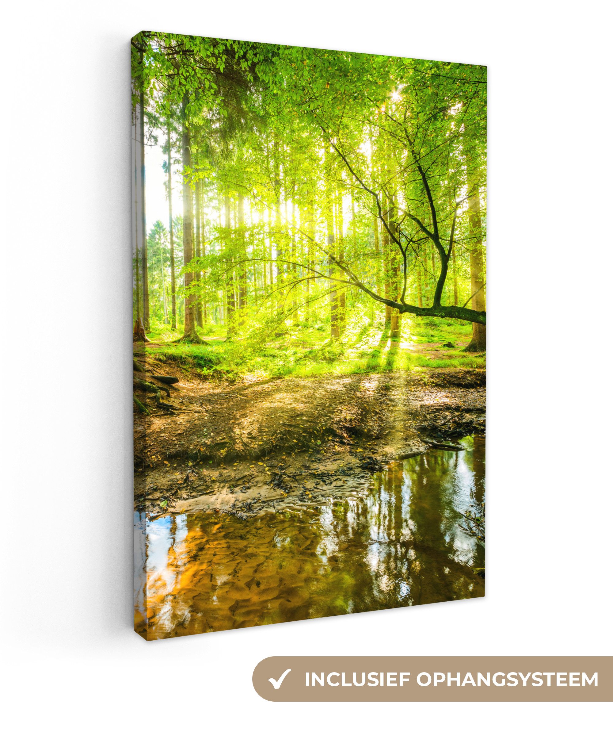 OneMillionCanvasses® Leinwandbild Wald - Landschaft - Wasser - Bäume - Sonne - Grün - Natur, Fotodruck (1 St), Leinwand Canvas Wandbild, Wanddekoration 20x30 cm