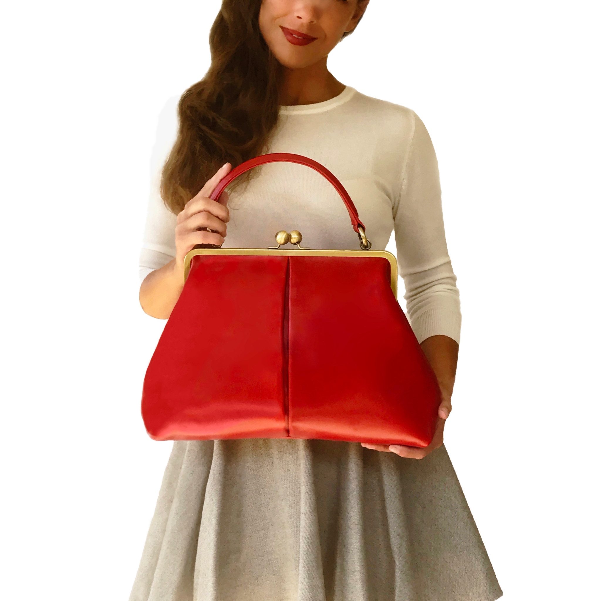 Taschenkinder Handtasche Damen Ledertasche "Vintage Olive" Henkeltasche und Schultertasche (einfach), Echtes Glattleder vom Rind