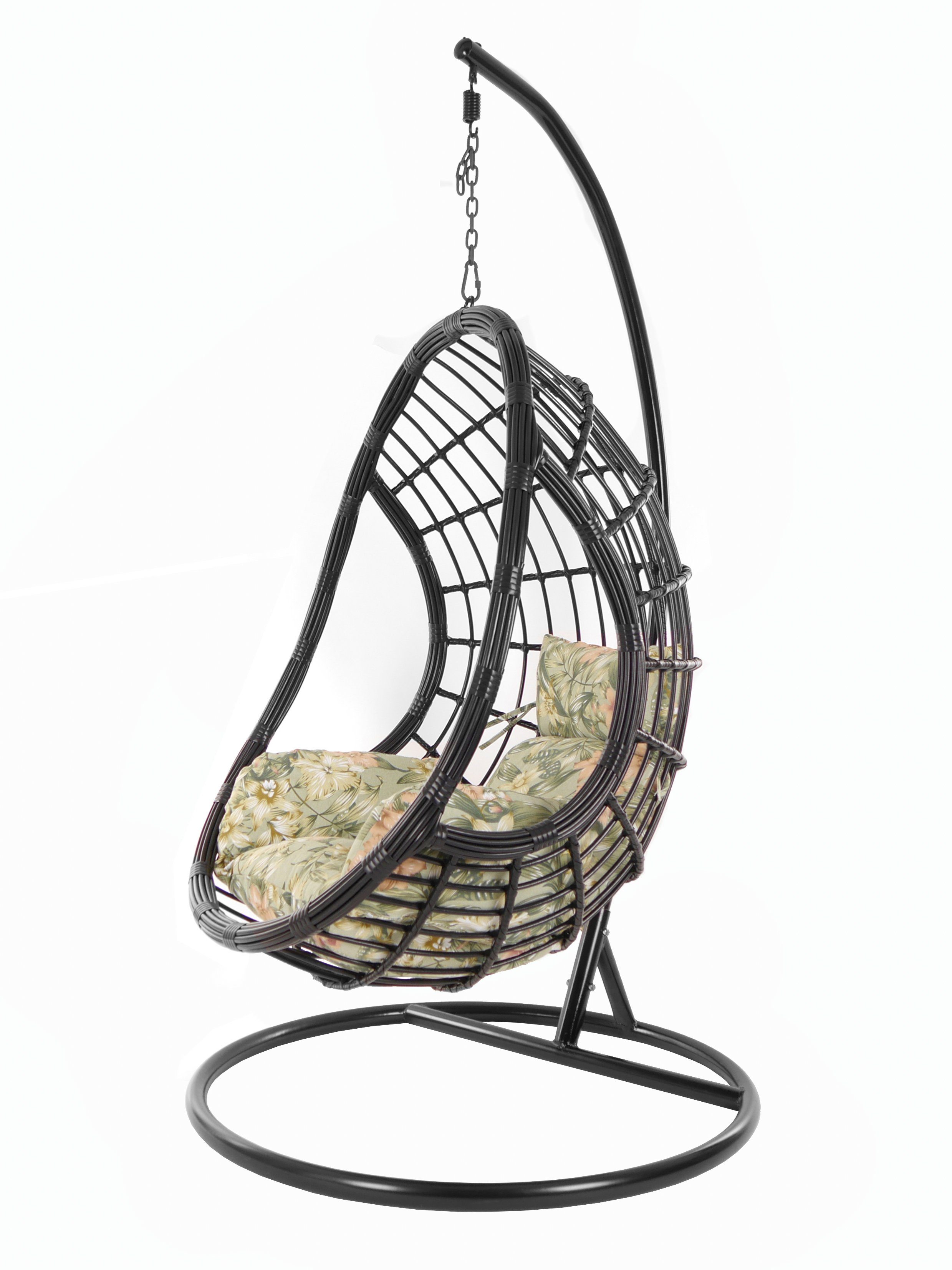 KIDEO Hängesessel PALMANOVA Kissen, Schwarz, Hängesessel Schwebesessel, (5101 und garden) black, Loungemöbel, blattmuster Muster Swing Chair, Gestell tropical mit