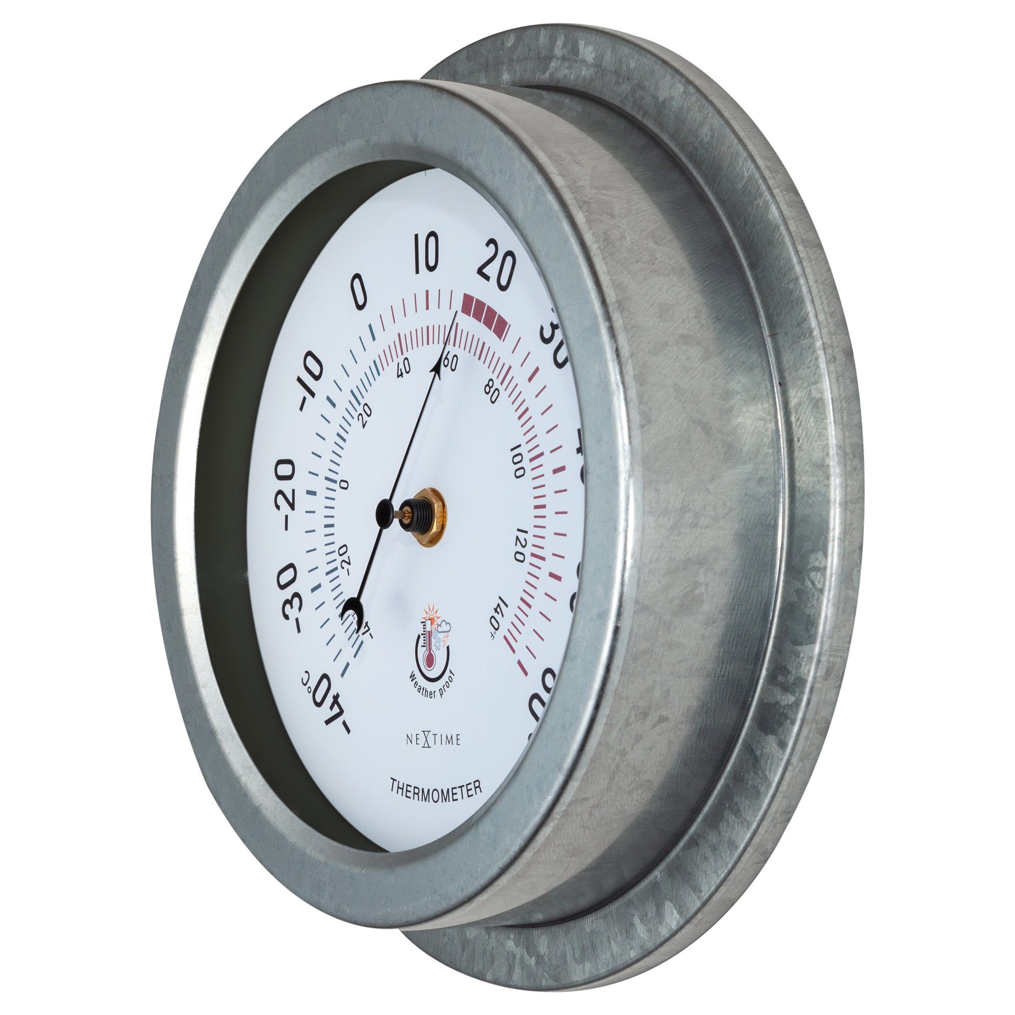 NEXTIME Wanduhr 4302GA (aus Metall mit Messbereich bis 60°C)