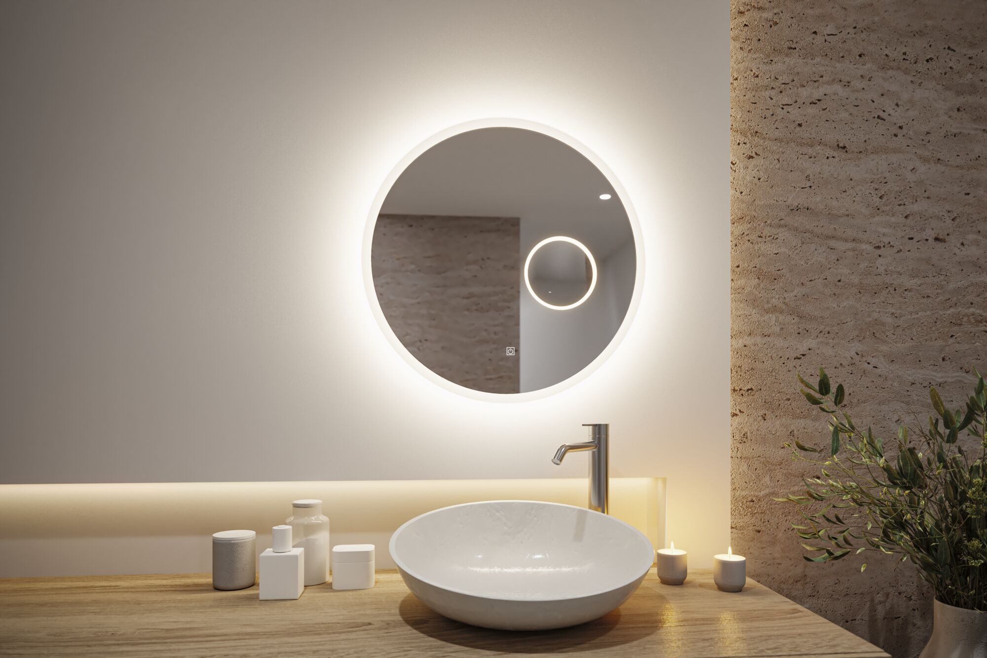 Paulmann LED Spiegelleuchte LED Leuchtspiegel Mirra IP44 dimmbar Spiegel, LED fest integriert, Neutralweiß, Memoryfunktion, Dimmer