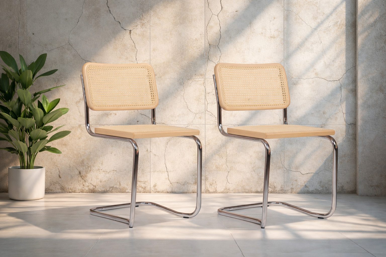 pemora Freischwinger Schwingstuhl Stapelstuhl 2-er Set JENA Wiener Geflecht montiert