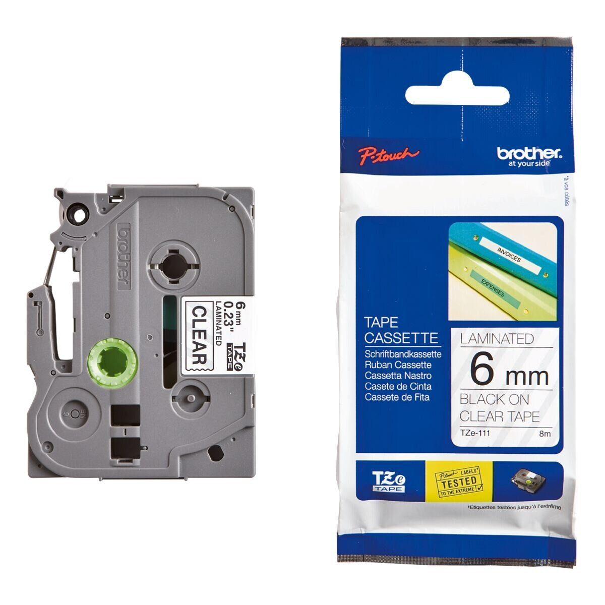 Brother Beschriftungsband TZe-111, TZe-611, TZe-211, TZe-315, 6,00 mm x 8,00 m, laminiert