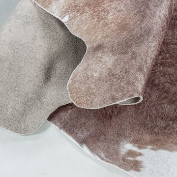 Teppich Waschbarer Teppich Elena Braun, Teppich Boss, Rindsleder Imitat, Höhe: 7 mm