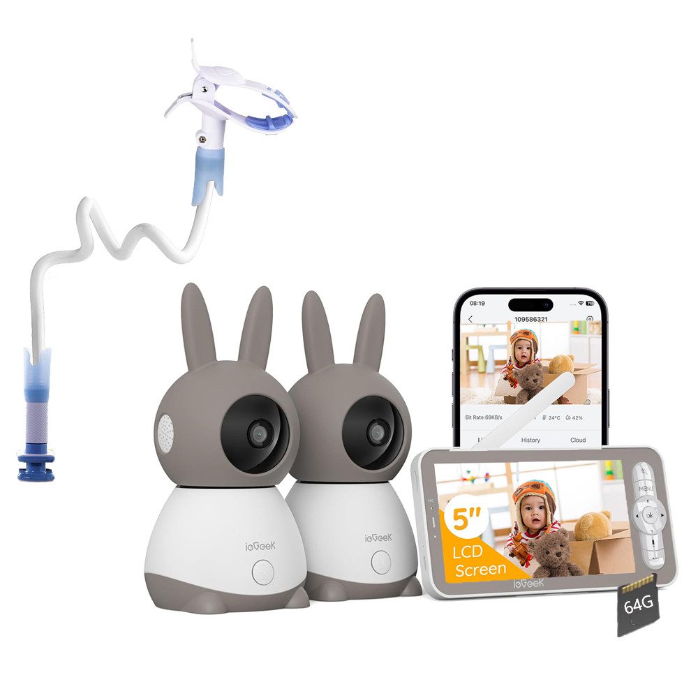Video-Babyphone Babyphone mit 2 Kameras App, Split-Screen, 2K/3MP Bild PTZ 355°