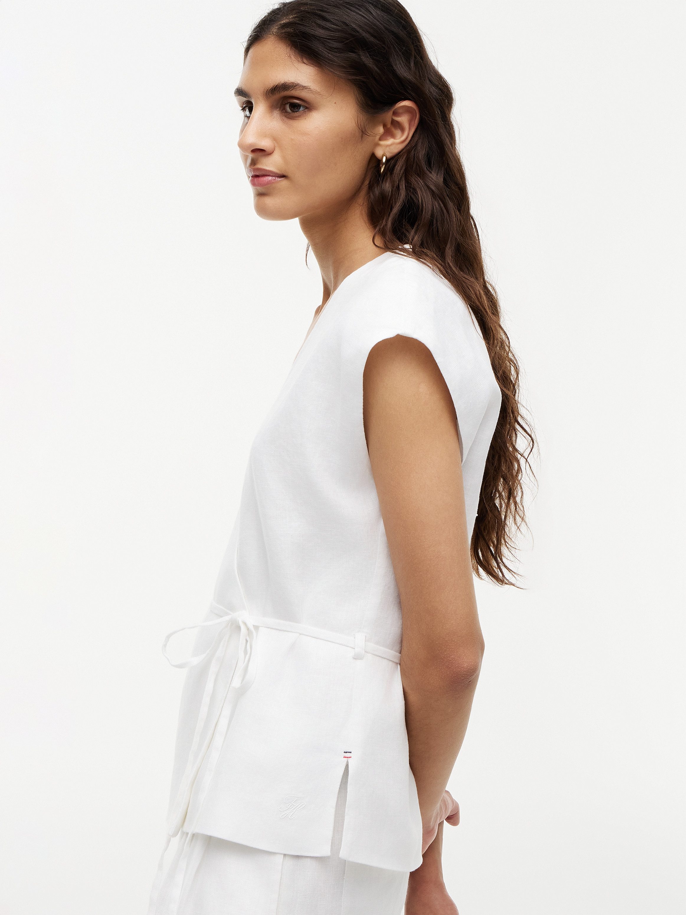 Tommy Hilfiger Wickelbluse ESS LINEN WRAP TIE NS VEST Materialmix, Bindeband