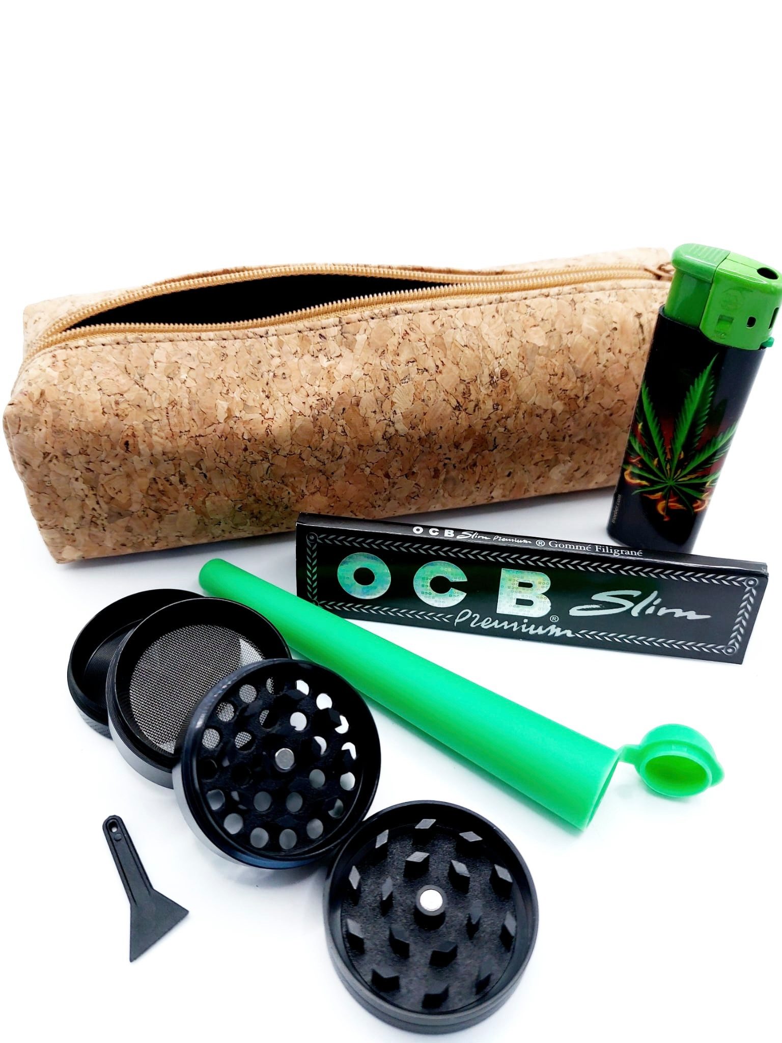meytrade Gewürzmühle Grinder Set Kräutermühle Tasche & OCB Blättchen Joint Hülle
