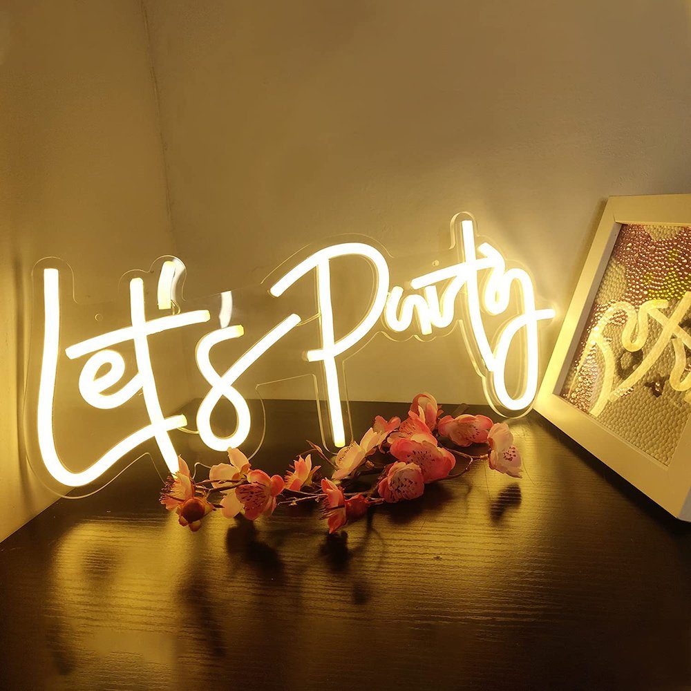 Rosnek LED Dekolicht Let's Party, für Schlafzimmer mit Hochzeit, USB, Geburtstag Warmweiß Party Schalter, Neonlicht, Wanddeko