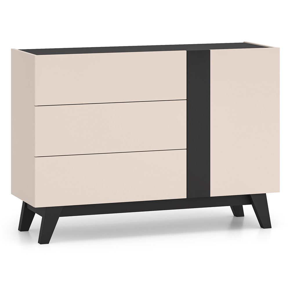 Lomadox Kommode FRIONA-131, kaschmir schwarz modern Möbelfüße 120 cm breit