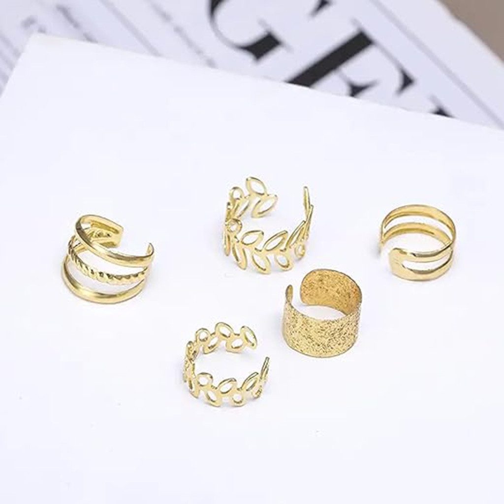 WowWoke Ohrstecker-Set Retro Ohrclips 5 C förmige Clips mehrlagiges Blatt Design Ohne Ohrloch (Set, 1-tlg., Stackbarer Ohrschmuck ohne Piercing), Retro Ohrschmu – Bild 5 von 5