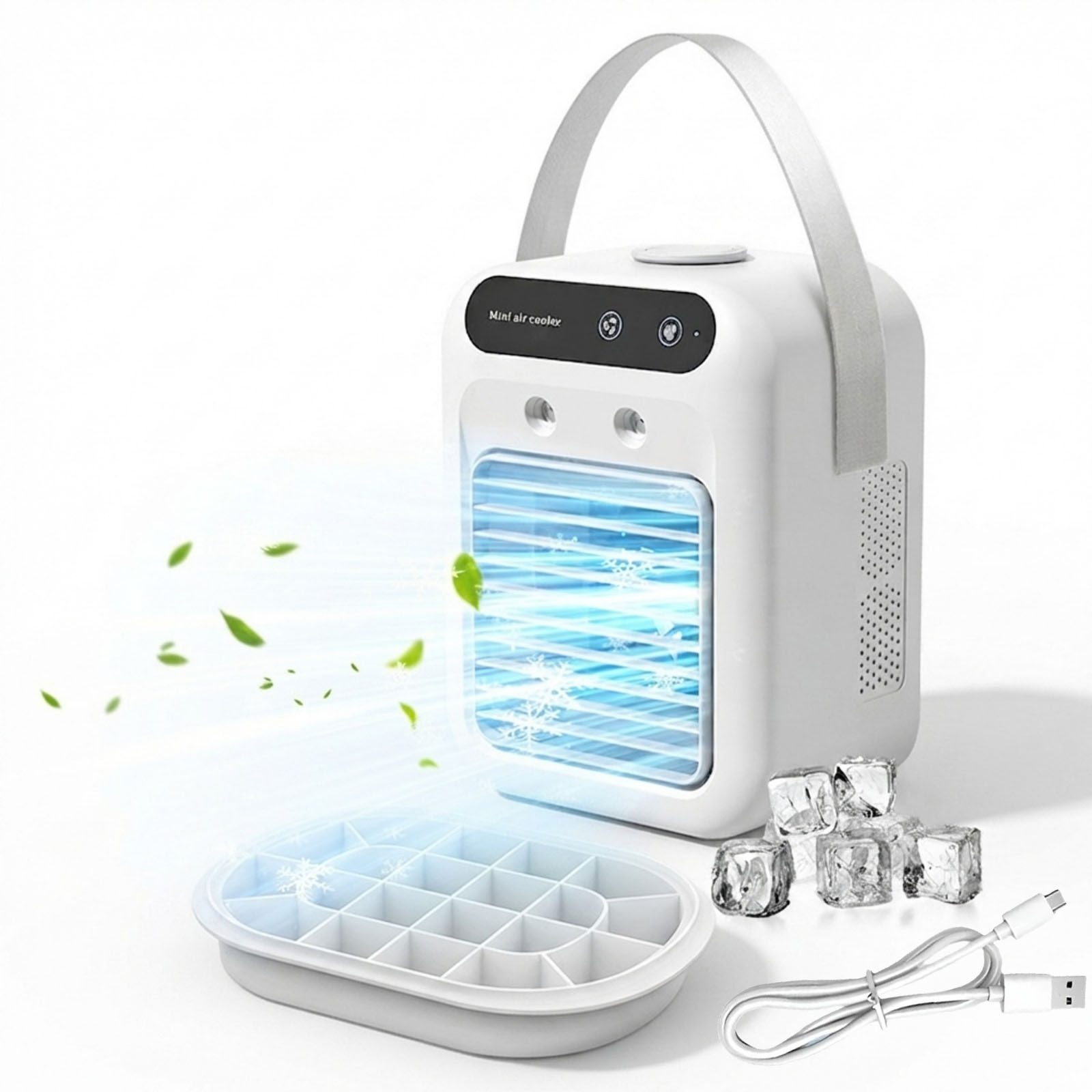 VIVIHEYDAY Ventilatorkombigerät Luftkühler/Befeuchter/Ventilator 4-in-1, Mini leise Klimaanlage, 500ml Tank, 2 Stufen, Tragbarer Wassergekühlter Sprühklimaventilator