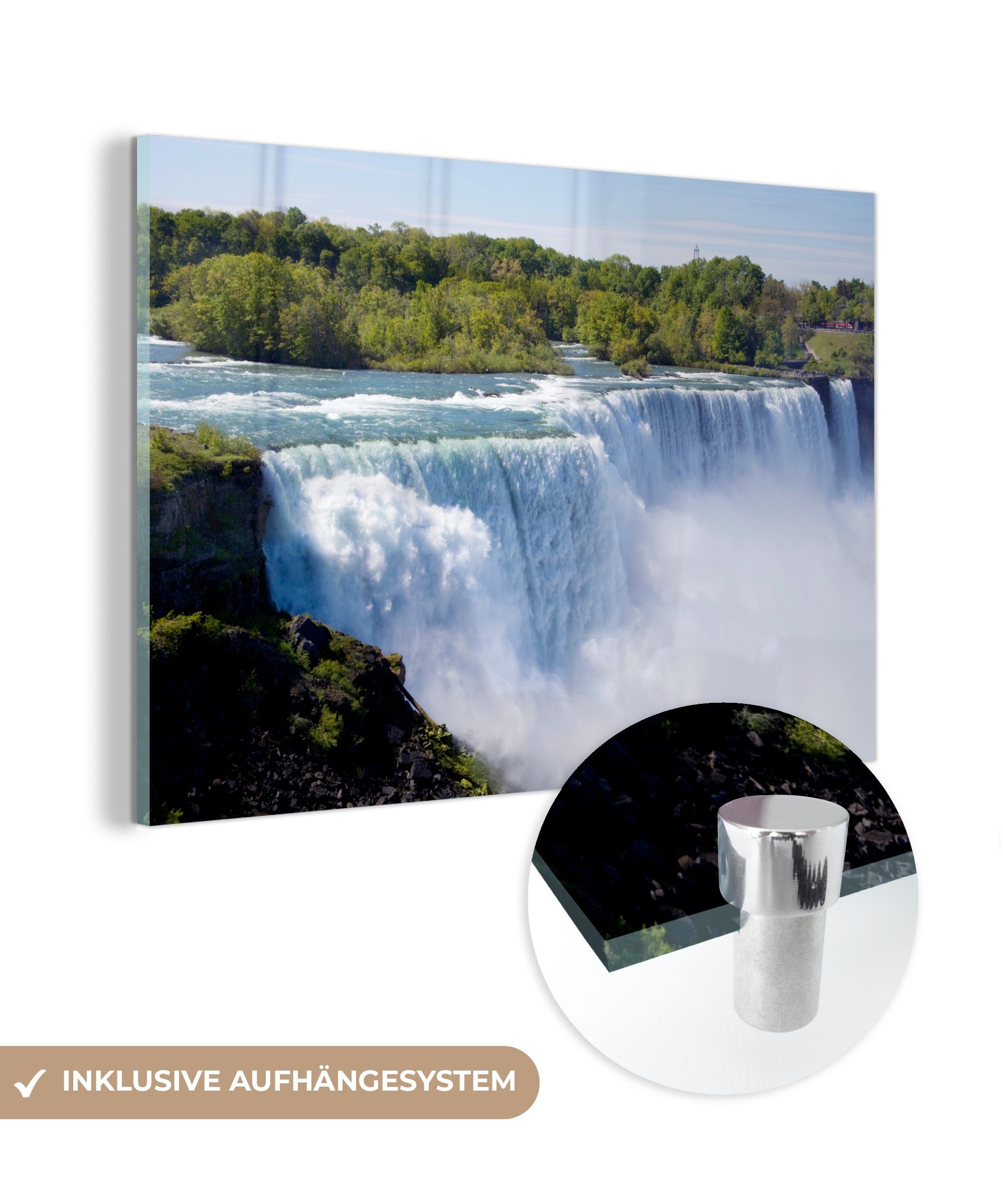 MuchoWow Acrylglasbild Wasserfall - Baum - Amerika, (1 St), Acrylglasbilder Wohnzimmer & Schlafzimmer
