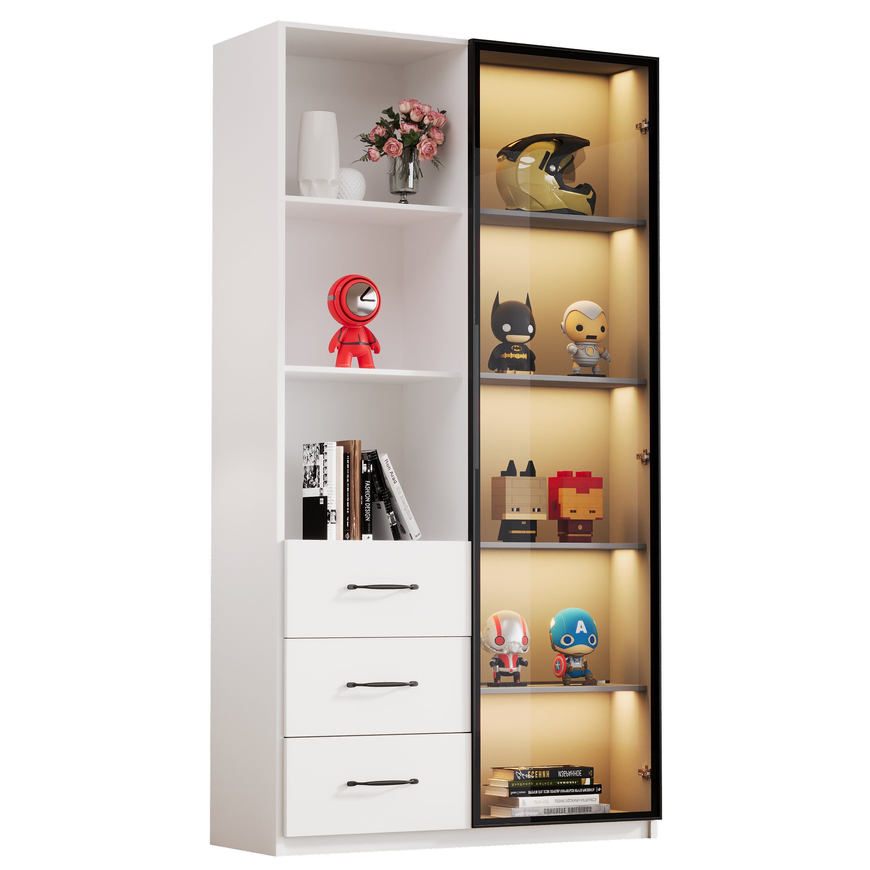 MODFU Vitrine mit mehrfarbigen Lichtoptionen (Küchenschränke, Highboard, 1-St., Soft-Close-Scharniere) mit LED-Beleuchtung, Aluminiumrahmen