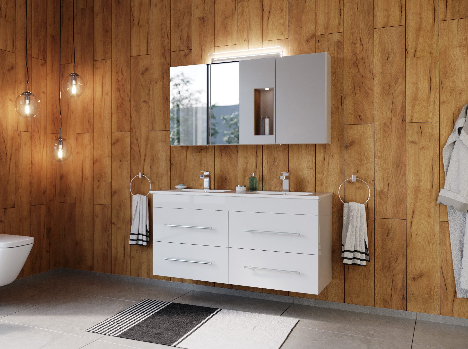 Magnolia Home Waschtisch Badmöbelset Helios 2-teilig Spiegelschrank weiss hochglanz