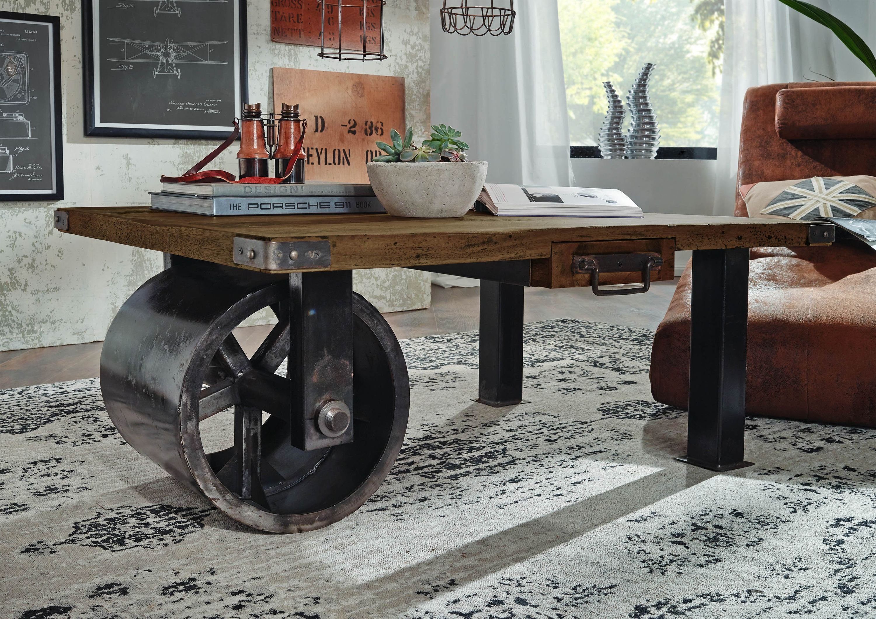 Massivmoebel24 Couchtisch RAILWAY (Massivholz, Massivholztisch), Couchtisch Mango 110x80x43 braun lackiert RAILWAY #405