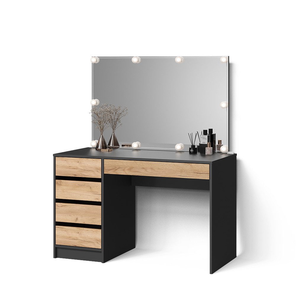 Livinity® Schminktisch Imola, Anthrazit/Goldkraft Eiche, 120 cm mit LED Bel günstig online kaufen