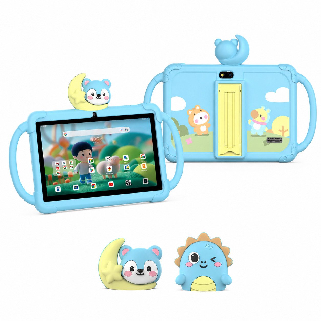 VekfulPC 7" Kindertablet mit abnehmbarer Cartoon-Kopf HD WiFi Tablet (7", 32 GB, 3000 mAh, laute Lautsprecher, Sturz- und spritzwasserfest)