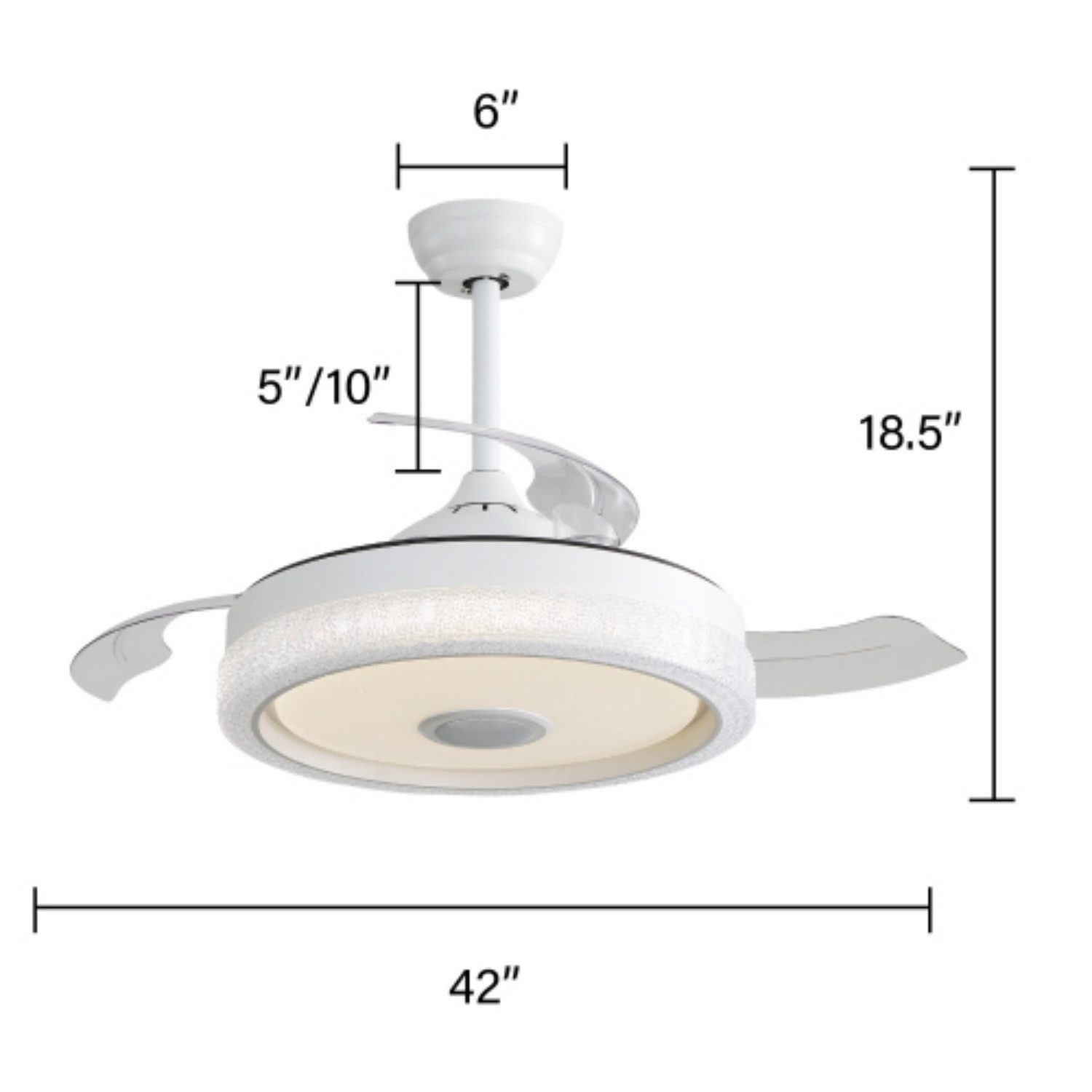 ibettertec Umhängeventilator 42-Zoll moderner unsichtbarer Deckenventilator, Fernbedienung, Reversibler DC-Motor mit 32W LED-Licht