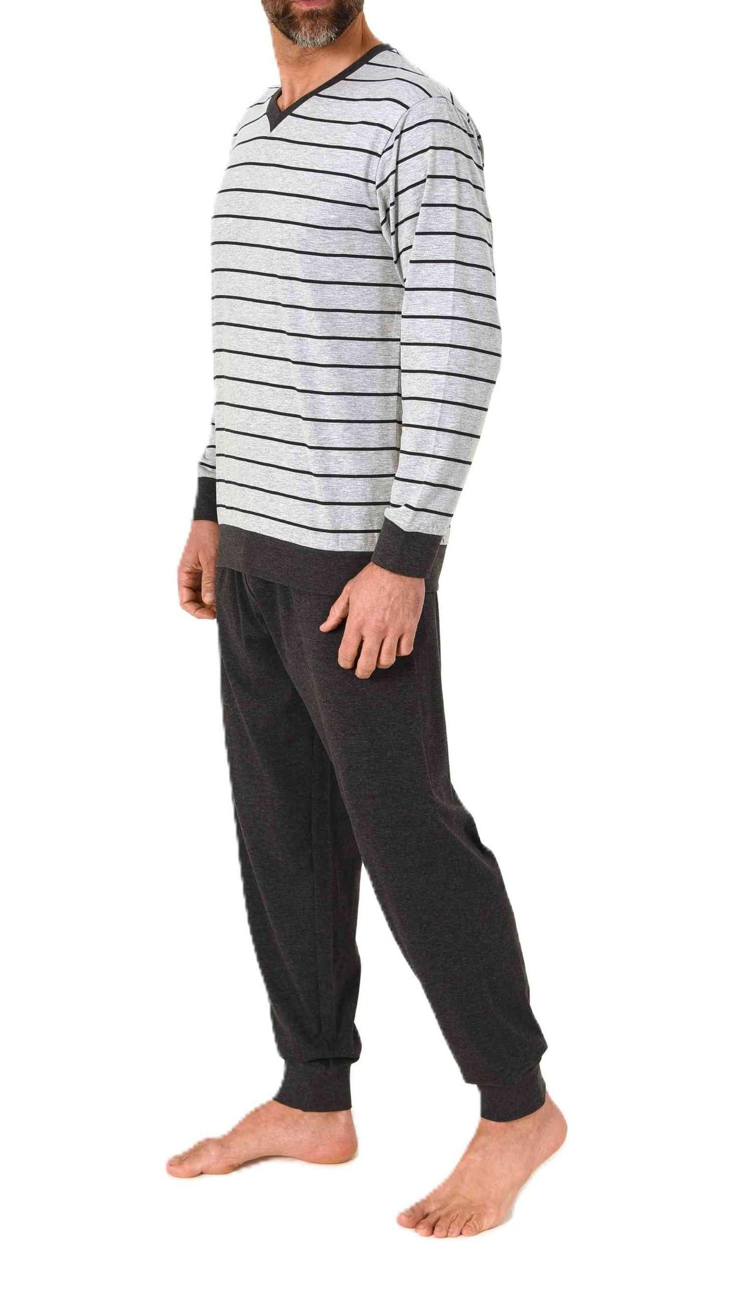 Normann Pyjama Normann Herren langarm Pyjama mit Bündchen in edler Streifen günstig online kaufen