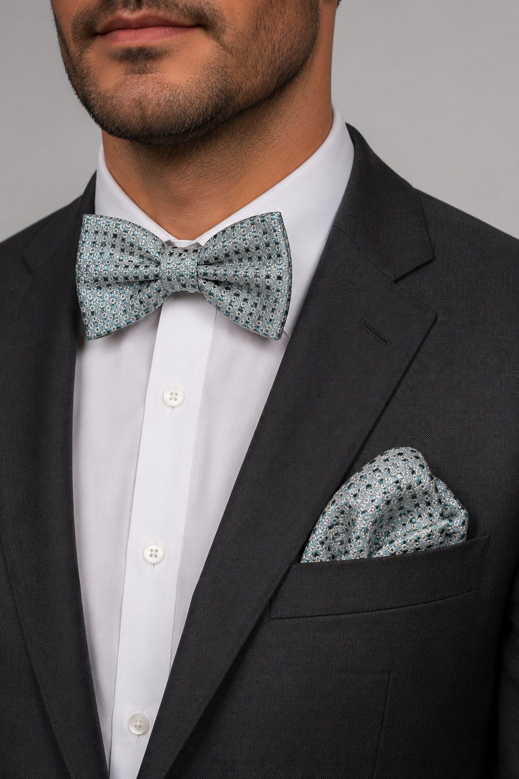 Prince Bowtie Fliege - Set Fliege Einstecktuch - Seidenfliege gemustert