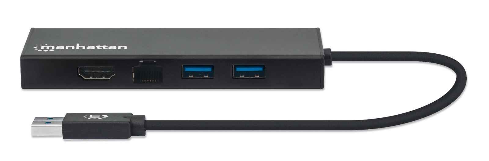 MANHATTAN Laptop-Dockingstation USB-A Dock/Hub, Ports (x5): Ethernet, HDMI, USB-A (x2)