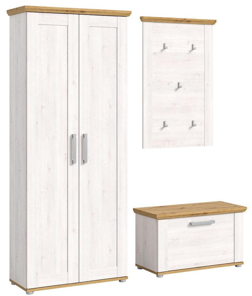 xonox.home Garderoben-Set Garderoben-Set Verona, Lärche Sibiu / Eiche, 3-teilig, (3-St), Garderobenmöbel, Garderobenkombination Lärche