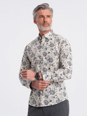 OMBRE Langarmhemd Herrenhemd SLIM FIT mit floralem Muster