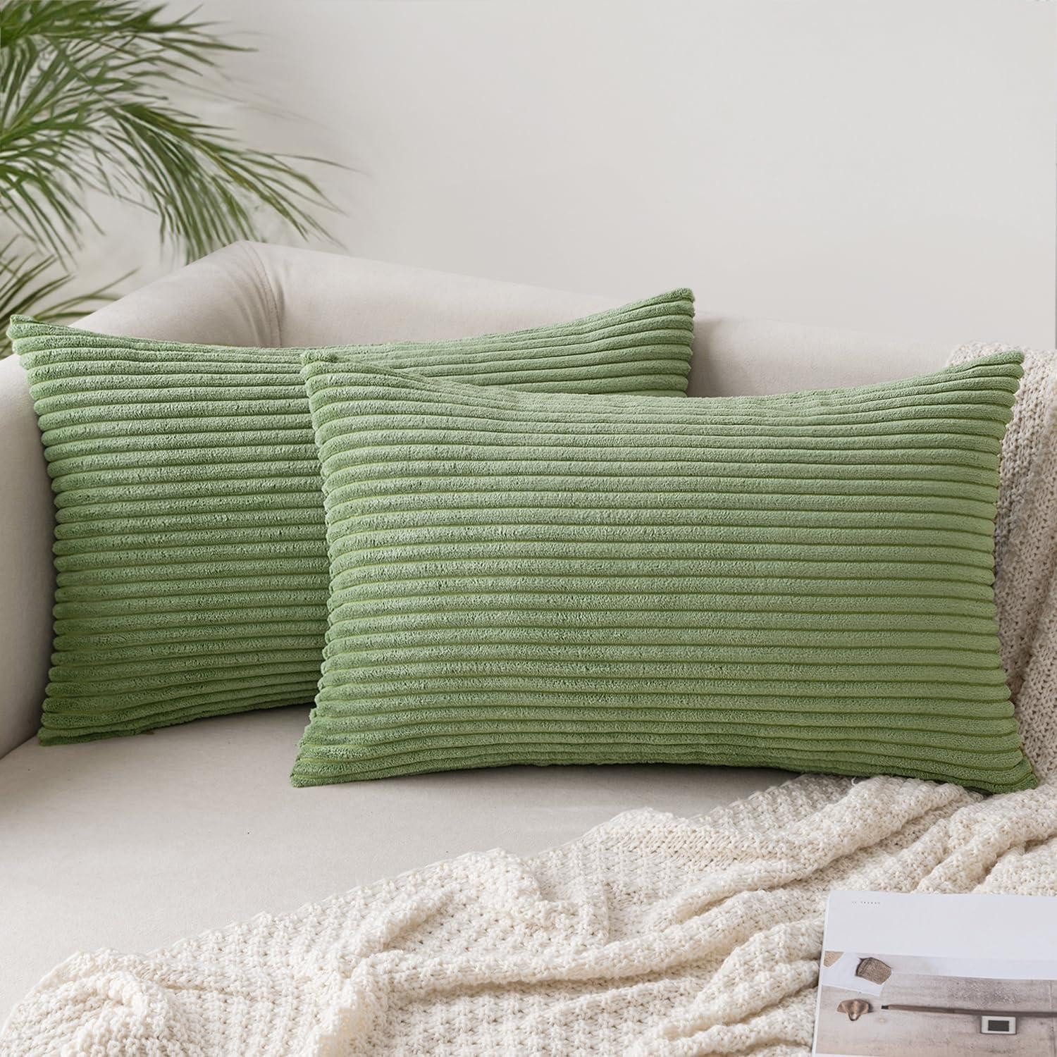 Hängedekoration Kissenbezug Kordsamt Dekokissen Sofa 60 x 40 cm, 2 Stück Bohnengrün