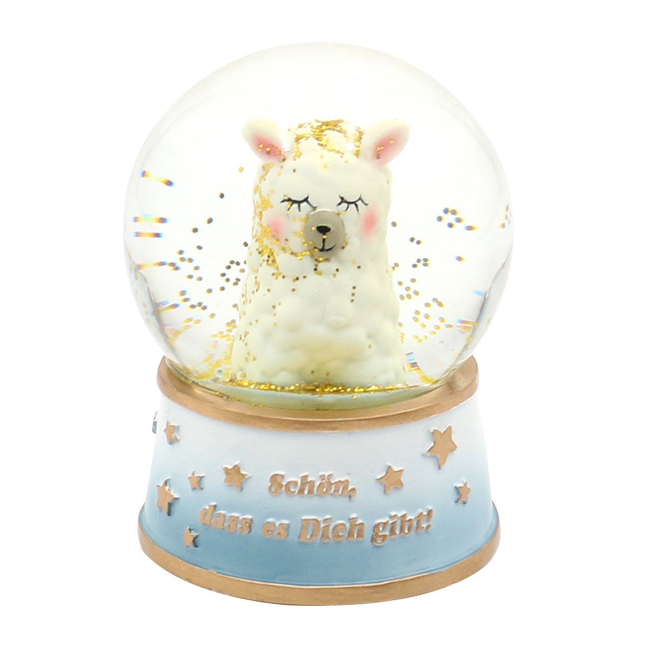 Dekohelden24 Schneekugel Schneekugel / Schüttelkugel / Glimmerkugel aus Glas mit Lama, Motiv: (1 Stück, 1 St)