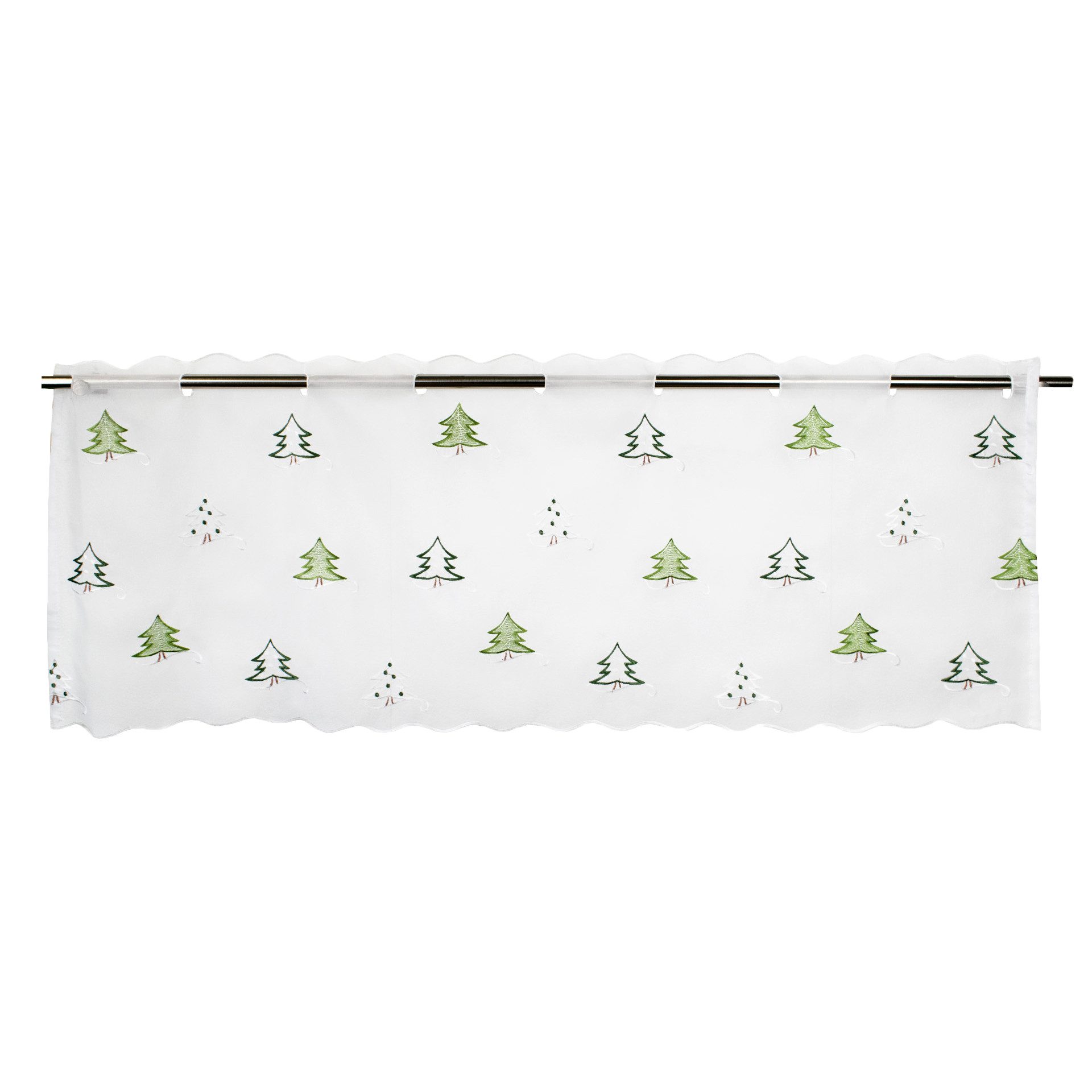 Delindo Lifestyle Scheibengardine Scheibengardine mit schlaufen Tannenbäume 45x150 cm weiß (1 St), Stangendurchzug, halbtransparent, bestickt