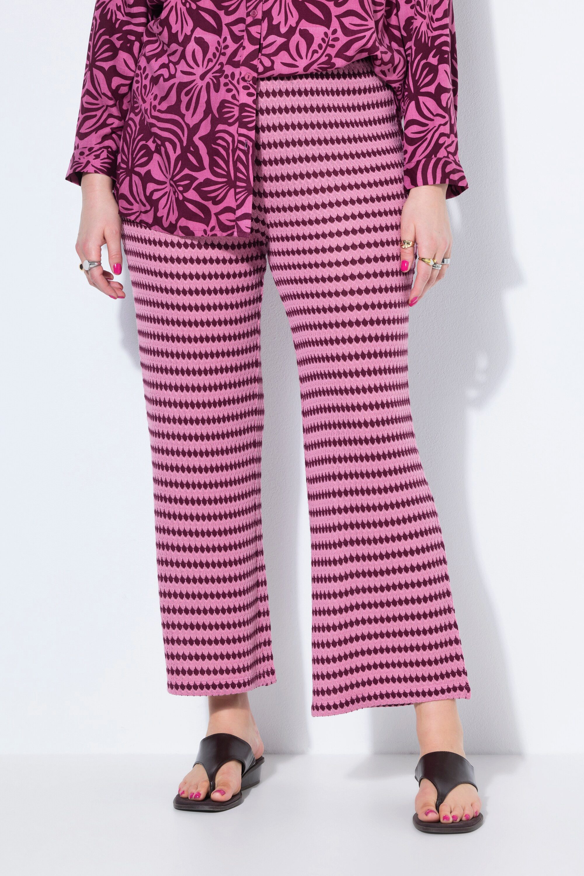 Studio Untold Schlupfhose Hose Wide Legs Struktur Muster Elastikbund