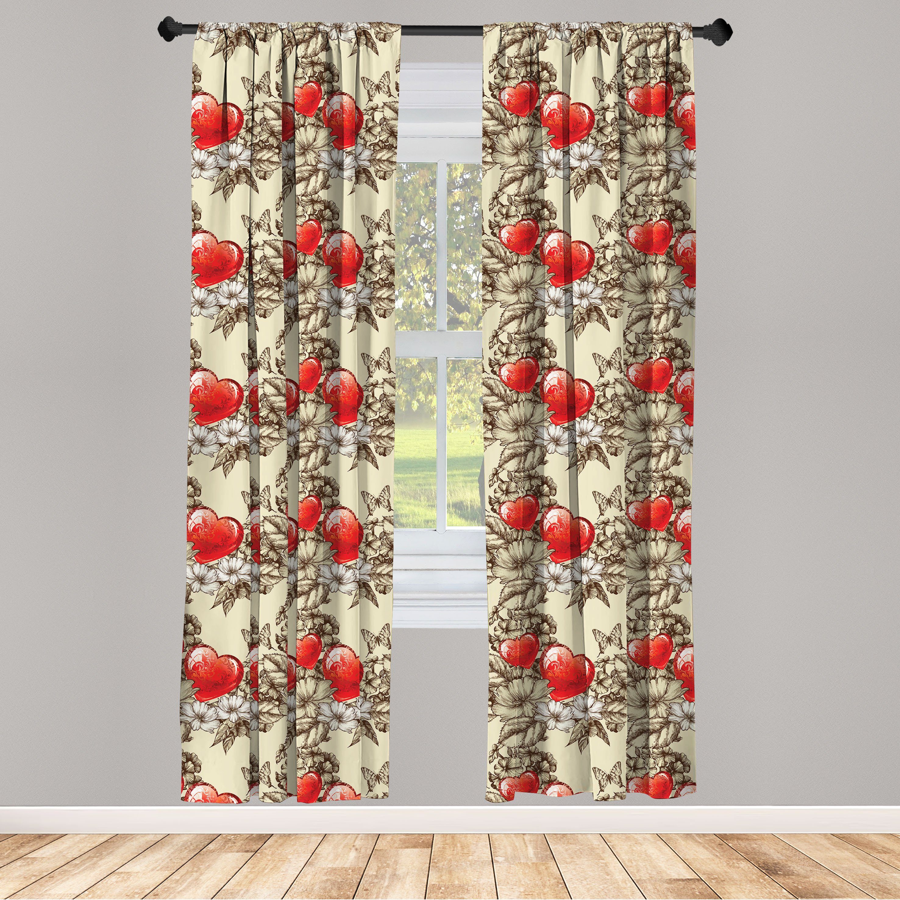 Gardine Vorhang für Wohnzimmer Schlafzimmer Dekor, Abakuhaus, Microfaser, Liebe Blumen und Schmetterling