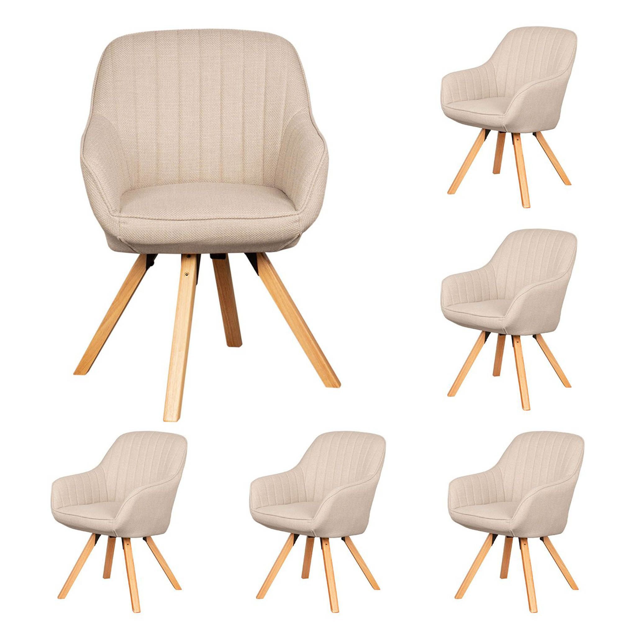 bene living Loungesessel Matera - drehbar - beige (6-St., 6er Set), helles Holz-Gestell - durchgehende Arm- und Rückenlehne