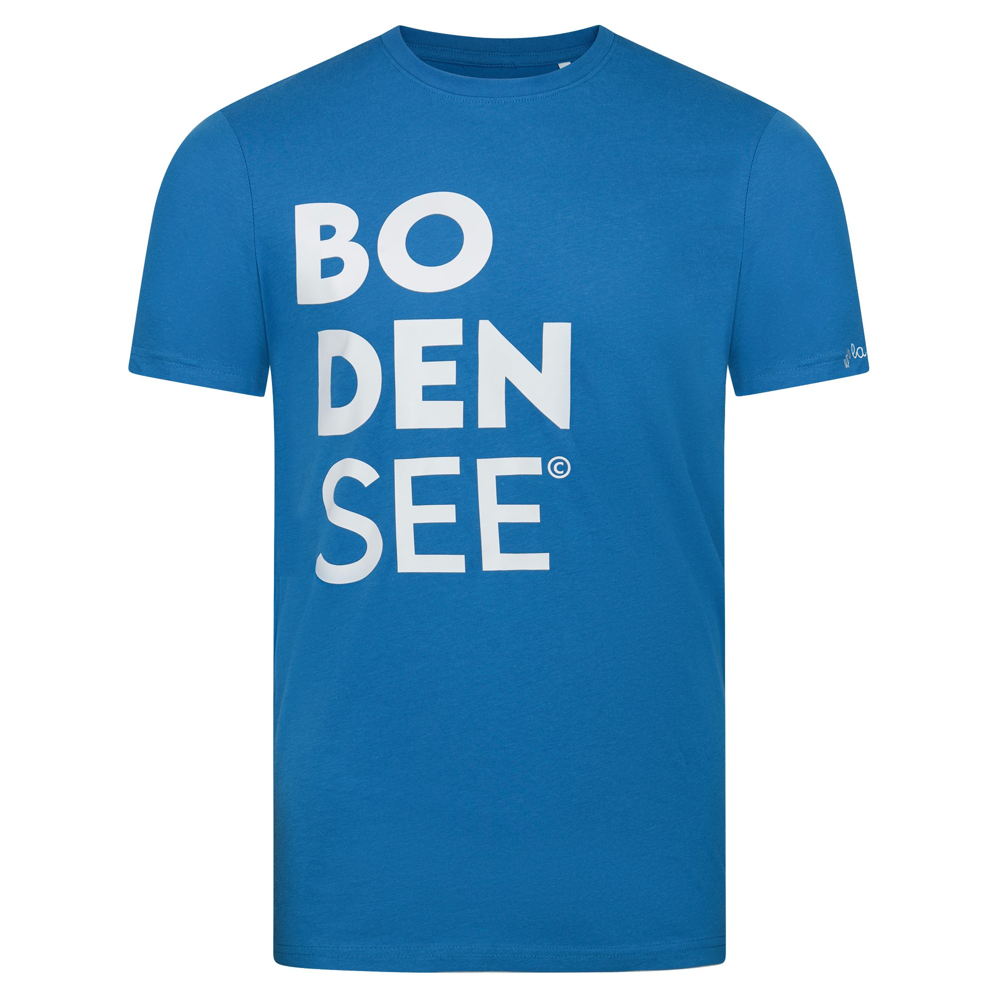 uptolake design T-Shirt für Herren aus Bio Baumwolle mit Bodensee Schriftzug Cobalt-Blau/Weiß