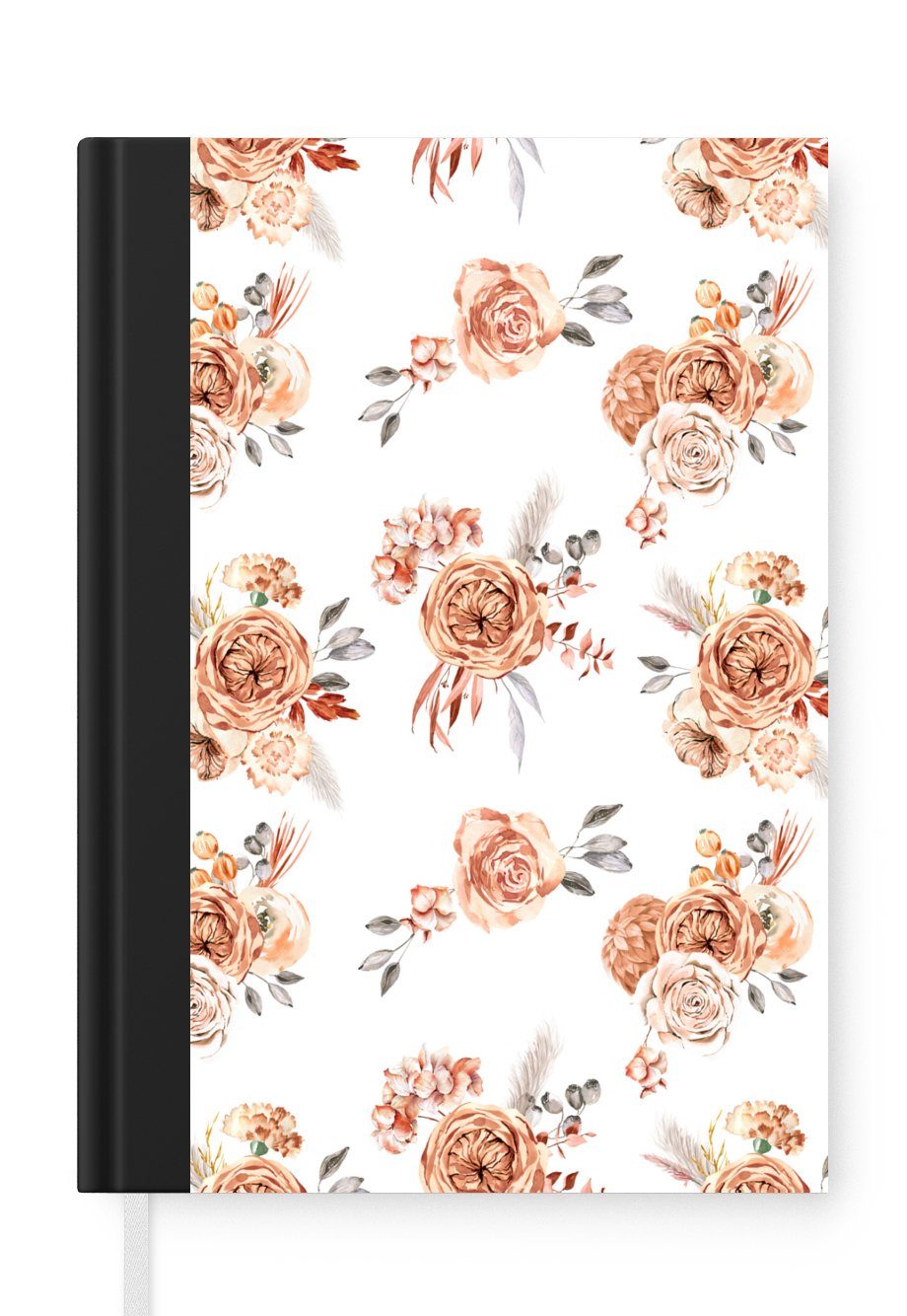 Echte Produktgarantie MuchoWow Notizbuch Rosen 98 Journal, Tagebuch, Weiß, Notizheft, - Merkzettel, Seiten, Braun Haushaltsbuch - A5